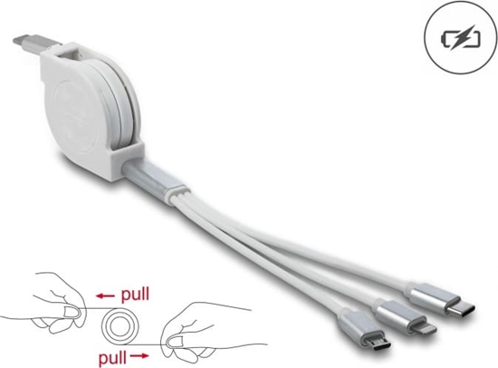 Picture of Delock USB Type-C™ 3 in 1 Retractable Charging Cable for Lightning™ / Micro USB / USB Type-C™ white