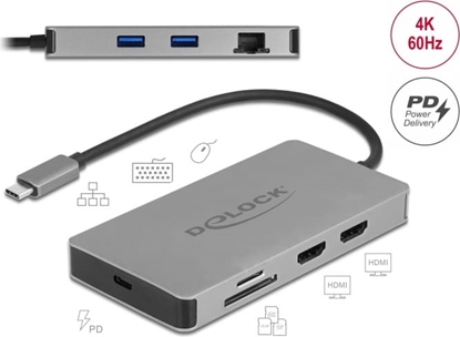 Picture of Delock USB Type-C™ Docking Station 4K - Dual HDMI MST / USB 3.2 / SD / LAN / PD 3.0