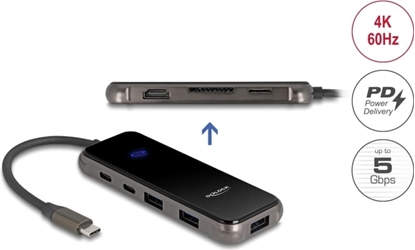 Picture of Delock USB Type-C™ Docking Station 4K - HDMI / USB Hub / SD - Mirco SD slot / PD 3.0 85 W Tempered Glass Surface