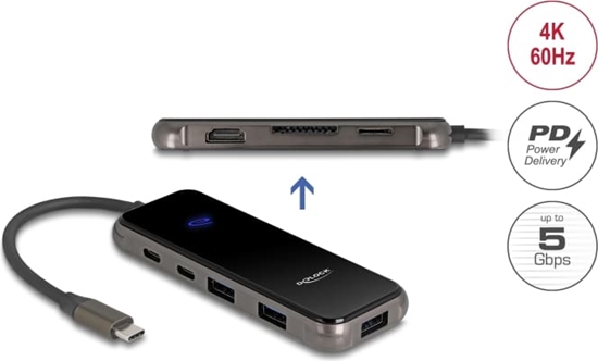 Picture of Delock USB Type-C™ Docking Station 4K - HDMI / USB Hub / SD - Mirco SD slot / PD 3.0 85 W Tempered Glass Surface