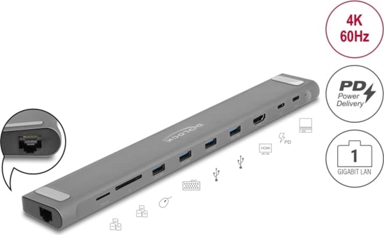 Picture of Delock USB Type-C™ Slim Docking Station 4K - HDMI / USB 3.2 Gen 1 / LAN / SD / PD 3.0