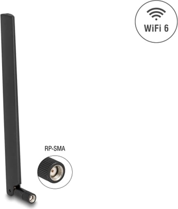 Изображение Delock WiFi 6 Antenna RP-SMA plug 3 - 6 dBi omnidirectional with tilt joint black