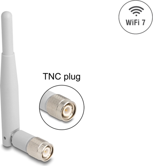 Изображение Delock WiFi 7 Antenna TNC plug 2 - 3 dBi 13.5 cm omnidirectional with tilt joint grey