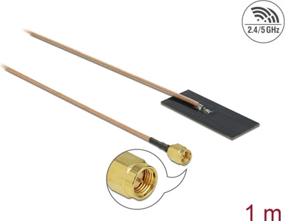 Изображение Delock WLAN 802.11 ac/ax/a/h/b/g/n Antenna SMA plug 0.5 - 1.2 dBi RG-178 1 m PCB internal self adhesive