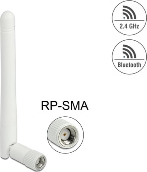 Изображение Delock WLAN 802.11 b/g/n Antenna RP-SMA plug 2 dBi omnidirectional with tilt joint white