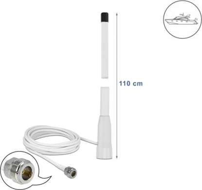 Изображение Delock WLAN 802.11 b/g/n Marine Antenna N jack 10 dBi 110.5 cm fixed omnidirectional with connection cable RG-58 U 3 m outdoor white