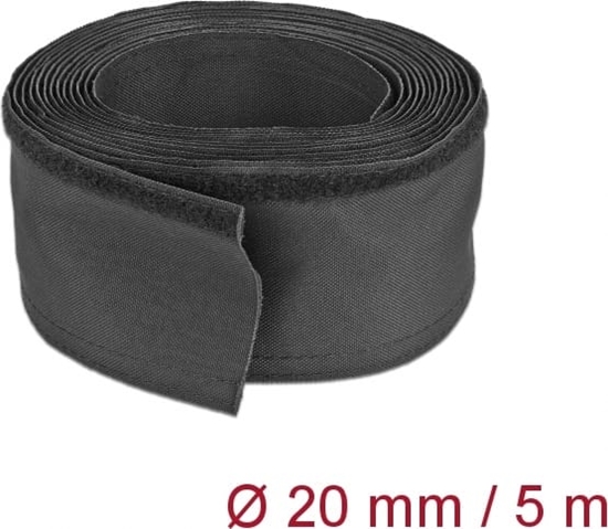 Изображение Delock Woven Sleeve with Hook-and-Loop Fastener heat-resistant 5 m x 20 mm black