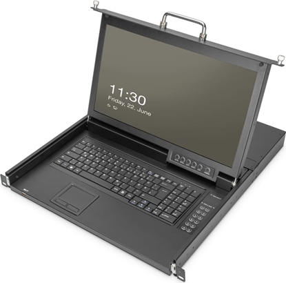 Изображение Digitus Modular HD LCD KVM console with 17\" TFT (43.2cm), 16-port HDMI KVM connection, touchpad, German keyboard layout