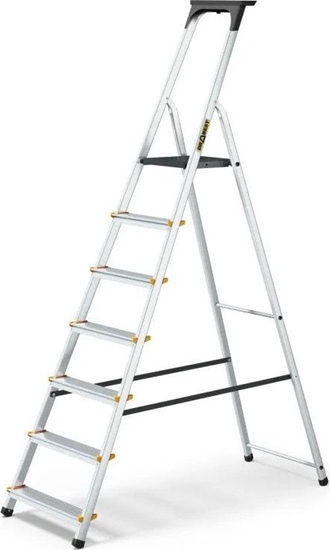 Picture of DRABEST Drabina aluminiowa, domowa z pók, 7 stopni (wytrzymao: 125 kg)
