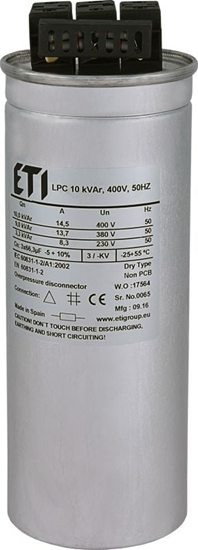 Изображение Eti-Polam Kondensator trójfazowy CP LPC 10 kVAr 400V 50Hz (004656750)