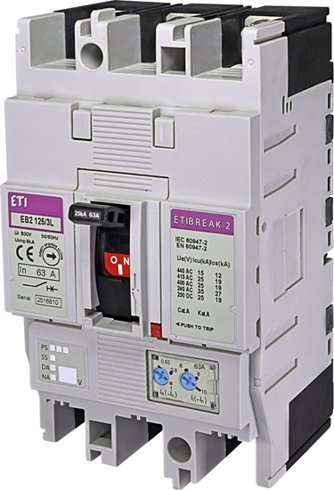 Picture of Eti-Polam Wycznik mocy 3P 63A 25kA /wyzwalacz termo-magnetyczny/ EB2 125/3L 004671024