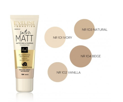 Изображение Eveline Satin Matt Foundation 4in1 101 Ivory Makeup Base 30 ml