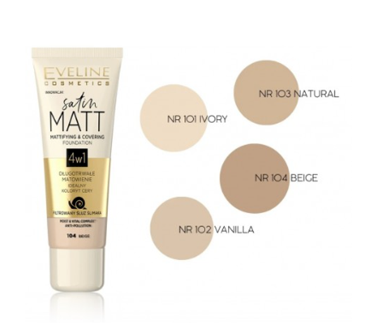 Изображение Eveline Satin Matt Foundation 4in1 101 Ivory Makeup Base 30 ml