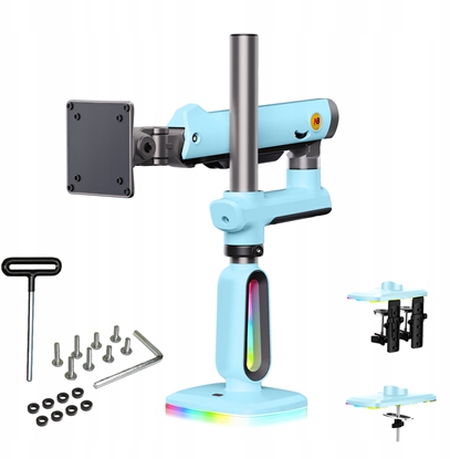 Picture of F7-XM Gulf Blue Podwietlenie RGB Gamingowy mocny uchwyt biurkowy do duych monitorów 32-60 cali