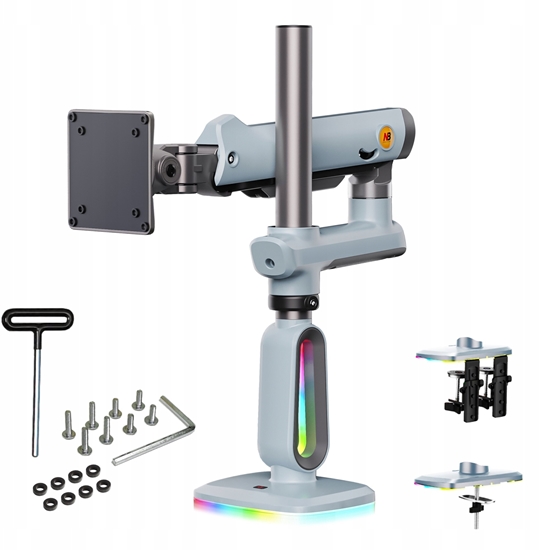 Picture of F7-XV Lake Blue Podwietlenie RGB Gamingowy mocny uchwyt biurkowy do duych monitorów 32-60 cali