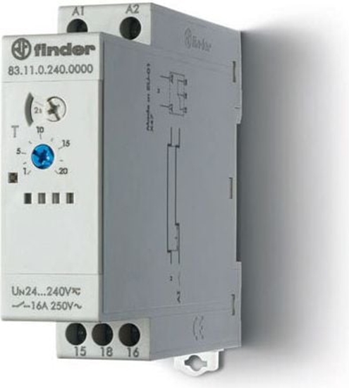Изображение Finder Przekanik czasowy 1P 16A 24 - 240V AC / DC 0,05s - 10dni jednofunkcyjny AI (83.11.0.240.0000)