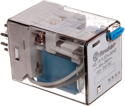Attēls no Finder Przekanik miniaturowy 3P 10A 24V DC przycisk testujcy mechaniczny wskanik zadziaania AgNi 60.13.9.024.0040