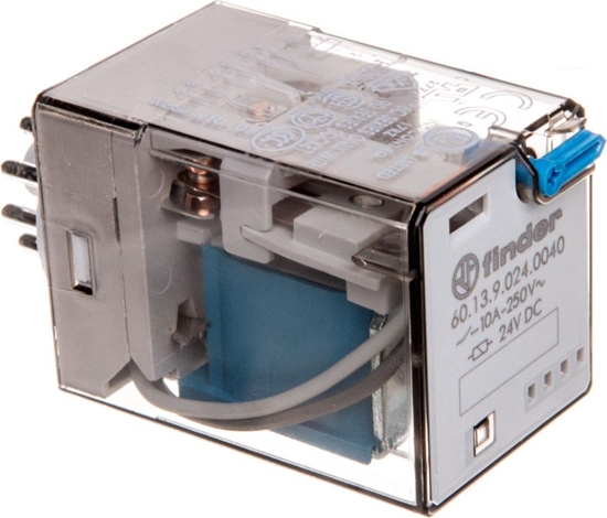 Picture of Finder Przekanik miniaturowy 3P 10A 24V DC przycisk testujcy mechaniczny wskanik zadziaania AgNi 60.13.9.024.0040