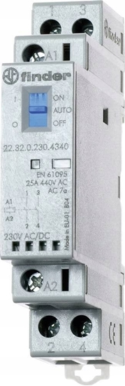 Изображение Finder Stycznik moduowy 1Z 1R 25A 24V AC/DC, funkcja Auto-On-Off, wskanik zadziaania + LED, 17,5mm 22.32.0.024.4540