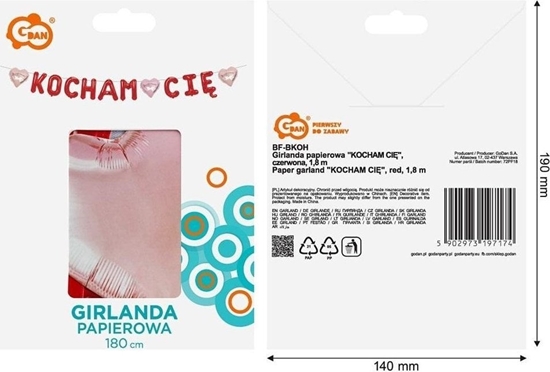 Изображение Girlanda papierowa Kocham Ci czerwona 1,8m