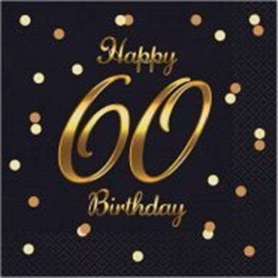 Picture of GoDan Serwetki Happy 60 Birthday czarne 33x33cm 20szt