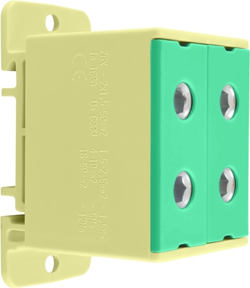 Picture of Incobex Zczka szynowa rozdzielcza jednostkowa, 4 otwory 50mm2 ZGX 2x50 óto-zielony ENE-00263