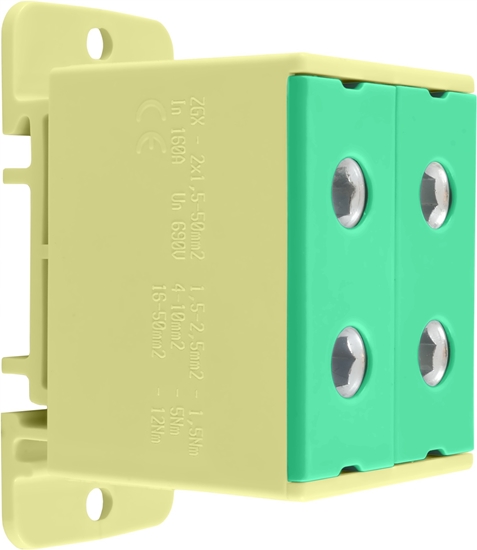 Picture of Incobex Zczka szynowa rozdzielcza jednostkowa, 4 otwory 50mm2 ZGX 2x50 óto-zielony ENE-00263