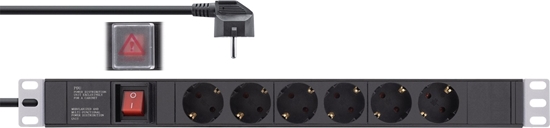 Picture of InLine 19" socket strip, 6-way protective contact, with switch, 2m, black