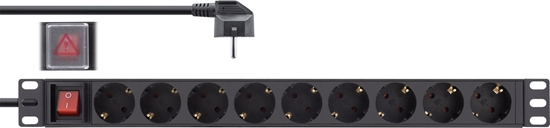 Picture of InLine 19" Socket strip, 9-way protective contact, with switch, 2m, black