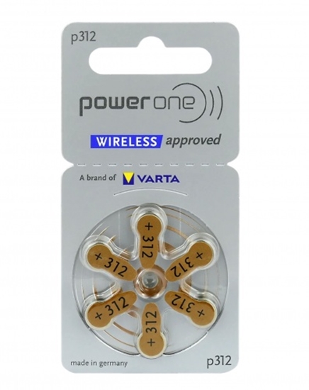 Picture of Izmērs 312 | Dzirdes Aparāta baterijas Power One Varta Zn-Air PR41 iepakojumā 6 gb. Type 312/PR41