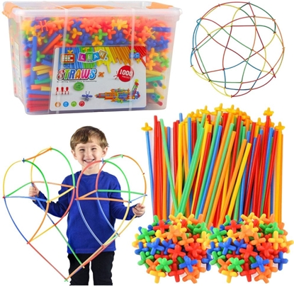 Изображение LeanToys Klocki Konstrukcyjne Somki Straws 3D 4D W Kuferku Kolorowe 1000 el.