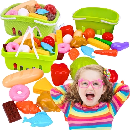 Изображение Koszyk Sklepowy Z Zestawem Produktów Spoywczych Koszyczek Zabawa W Sklep