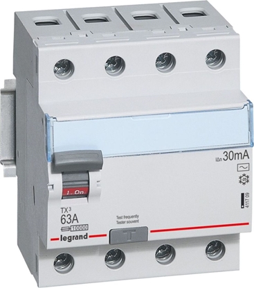 Изображение Legrand Wycznik rónicowoprdowy 4P 63A 0,03A typ AC P304 - 411709