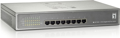 Attēls no Level One LevelOne GEP-0821 tīkla pārslēgs Gigabit Ethernet (10/100/1000) Power over Ethernet (PoE) Pelēks