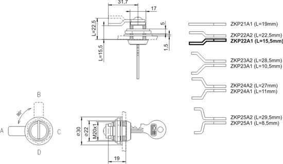 Picture of LOB Zamek kasetowy ZKP22A1 chromowany ZKP2