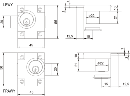 Picture of LOB Zamek meblowy niklowany prawy 1szt. ZMB2