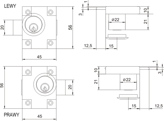 Picture of LOB Zamek meblowy niklowany prawy 1szt. ZMB2