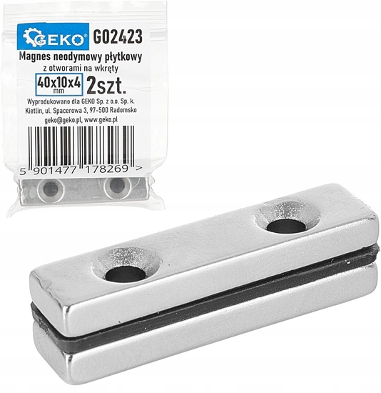 Picture of Magnes neodymowy pytkowy z otworami na wkrty 40x10x5mm 2szt(2)