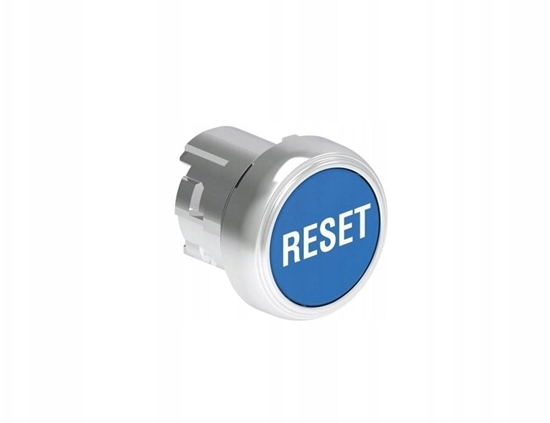 Picture of Metalowy przycisk fi22mm kryty samoczynny powrót z symbolem RESET Niebieski LPSB1196