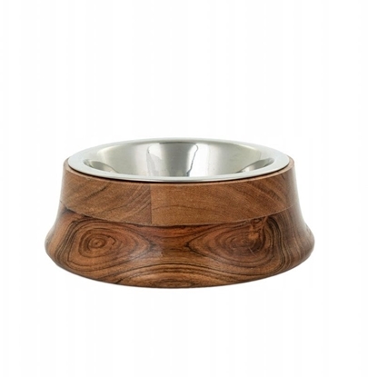 Изображение Miska, dla psa, stalowa, w oprawie drewnianej, 16cm, rozmiar M