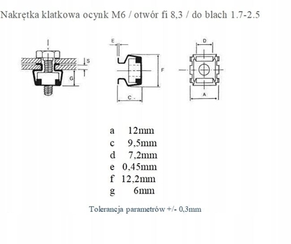 Attēls no Nakrtka M6 klatkowa wkadana od tyu do otworu 9,5 x 9,5 mm AN-KH 9.5x9.5 M6 001343729