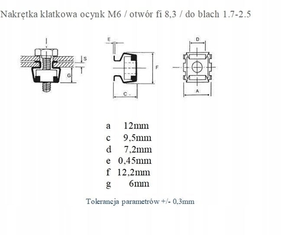 Picture of Nakrtka M6 klatkowa wkadana od tyu do otworu 9,5 x 9,5 mm AN-KH 9.5x9.5 M6 001343729