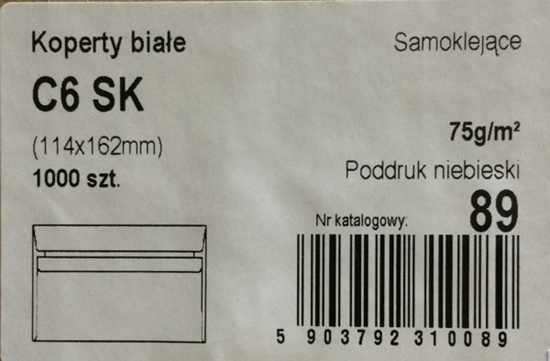 Picture of NC Koperta biurowa samoklejca biaa C6SK 114x162 50 szt (5903792317224)