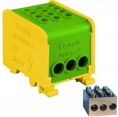 Attēls no Odganik instalacyjny 1-torowy (3x16mm/3x16mm) LZ1*16/16/16 mocowanie na TS 35, óto-zielony 84170009