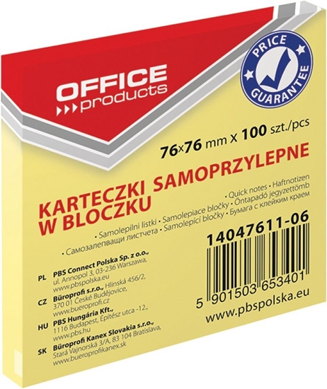 Picture of Office Products Pbs notes samoprz.office 76x76mm .óty 14047611-06 100k