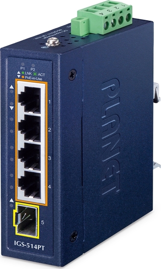 Picture of PLANET IP30 Compact size 4-Port IGS-514PT Nie zarzdzany Gigabit Ethernet (10/100/1000) Obsuga PoE Niebieski