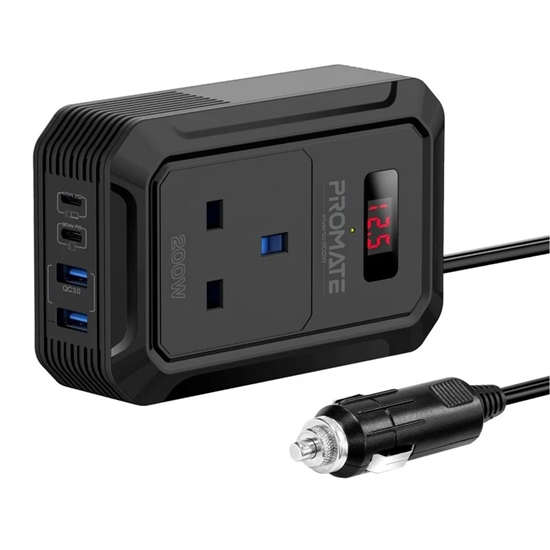 Изображение Promate Inverto-200W Car inverter DC-AC 11-17V 200W / USB-C PD65W