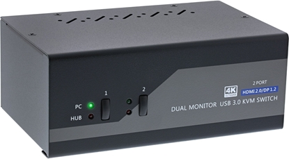 Picture of Przecznik InLine InLine® Desktop KVM Switch, 2-port, Dual Monitor, Displayport 1.2 + HDMI 2.0, 4K, USB 3.0, Audio