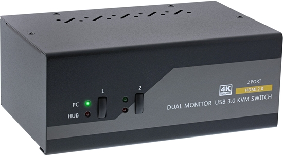 Picture of Przecznik InLine InLine® KVM Desktop Switch, 2-port, Dual Monitor, HDMI 2.0, 4K, USB 3.0, Audio