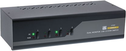 Attēls no Przecznik InLine InLine® KVM Desktop Switch, 4-port, Dual Monitor, HDMI 2.0, 4K, USB 3.0, Audio